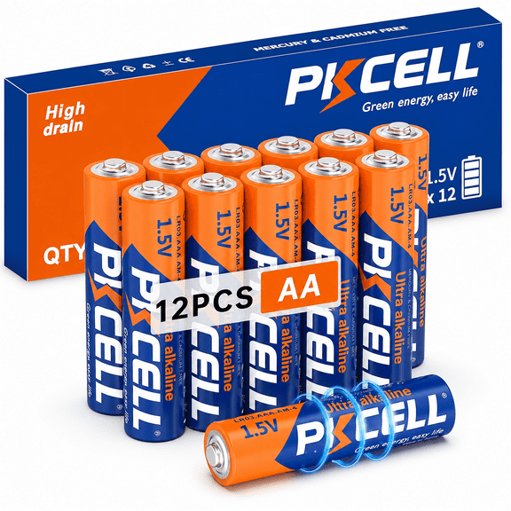PKCELL Alkaline AA Batteries (12 Pack), 1.5V Long-Lasting Double A Batteries for Household and Business