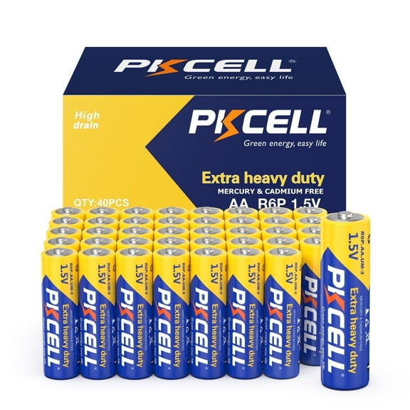 PKCELL AA Batteries (40 Pack), Extra Heavy Duty Double A R6P Zinc-carbon Battery for TV Controller