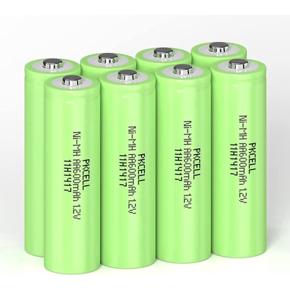 PKCELL AA Rechargeable Batteries, 600mAh 1.2V NiMH Double A Battery for Outdoor Garden Solar Light Replacement, Pack of 8