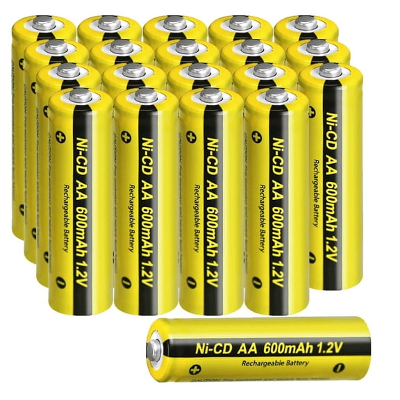 PKCELL 20pcs AA 1.2V 600mAh Rechargeable NiCD Batteries for Yard Lights