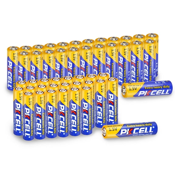 PKCELL AA and AAA Batteries Combo Pack, 20 AA + 20 AAA Carbon Zinc 1.5V Battery for Remote Controller