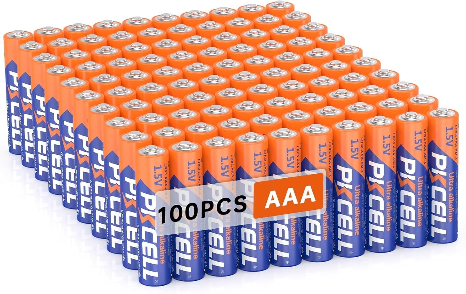 PKCELL Alkaline AAA Batteries (100 Pack), 1.5V Long-Lasting Triple A Batteries for Household and Business