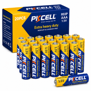 PKCELL Carbon Zinc AAA Batteries 20 Pack, 1.5V Extra Heavy Duty Triple A Batteries for Remote Control and Clocks