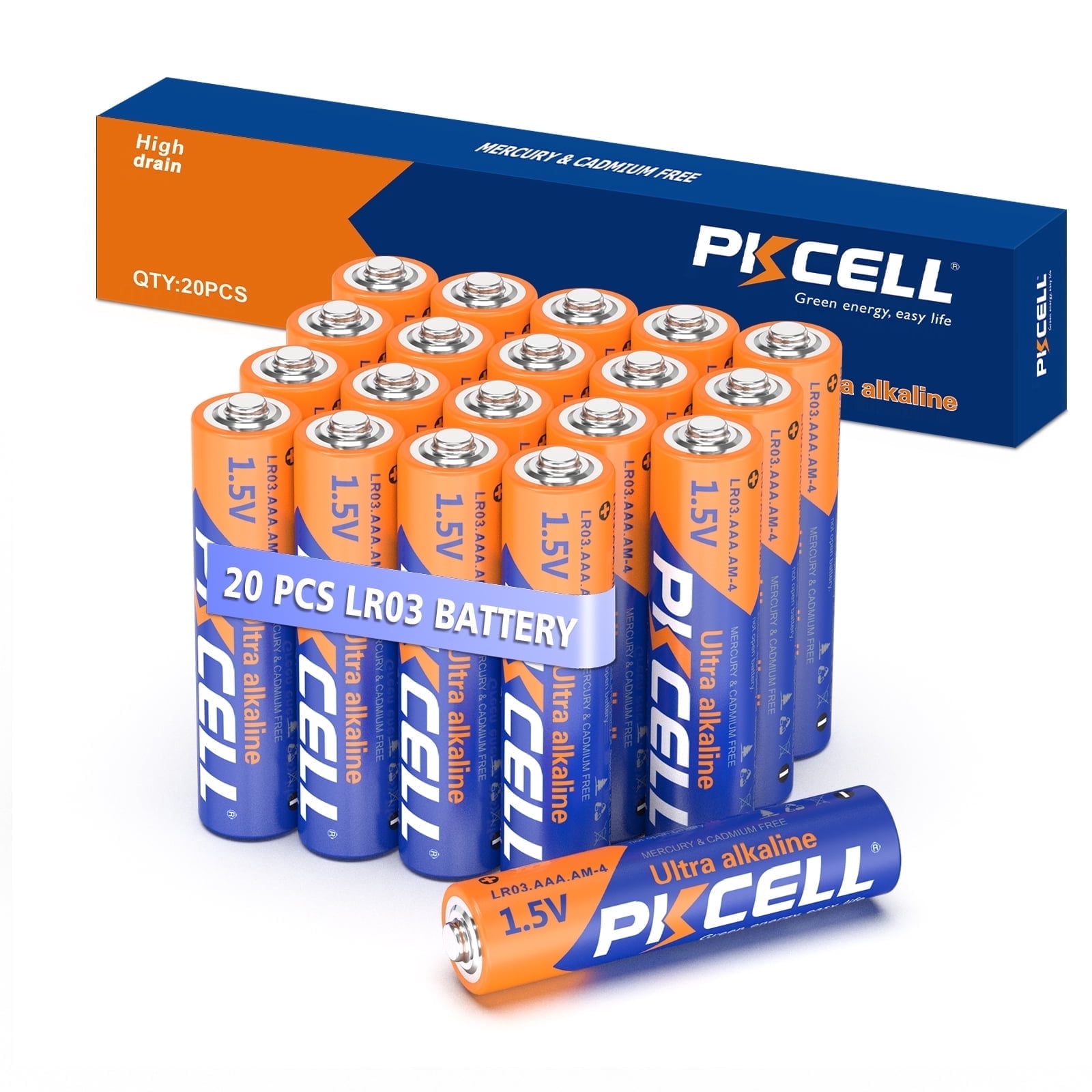 PKCELL Alkaline AAA Batteries (20 Pack), 1.5V Long-Lasting Triple A Batteries for Household and Business