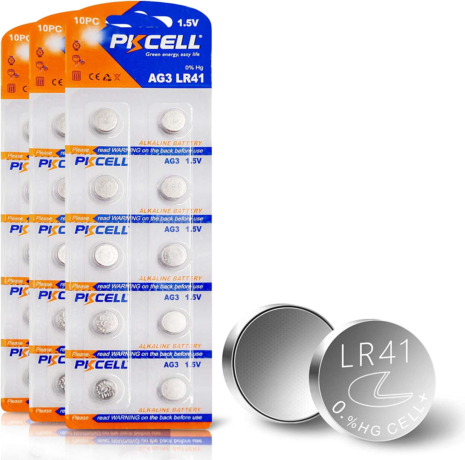 PKCELL AG3 1.5V Button Cell Battery, 30PCS LR41 L736 LR736 SR41 192 384 392  Alkaline Digital Thermometer Batteries