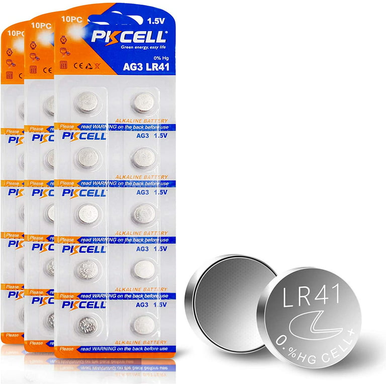 PKCELL AG3 1.5V Button Cell Battery, 30PCS LR41 L736 LR736 SR41