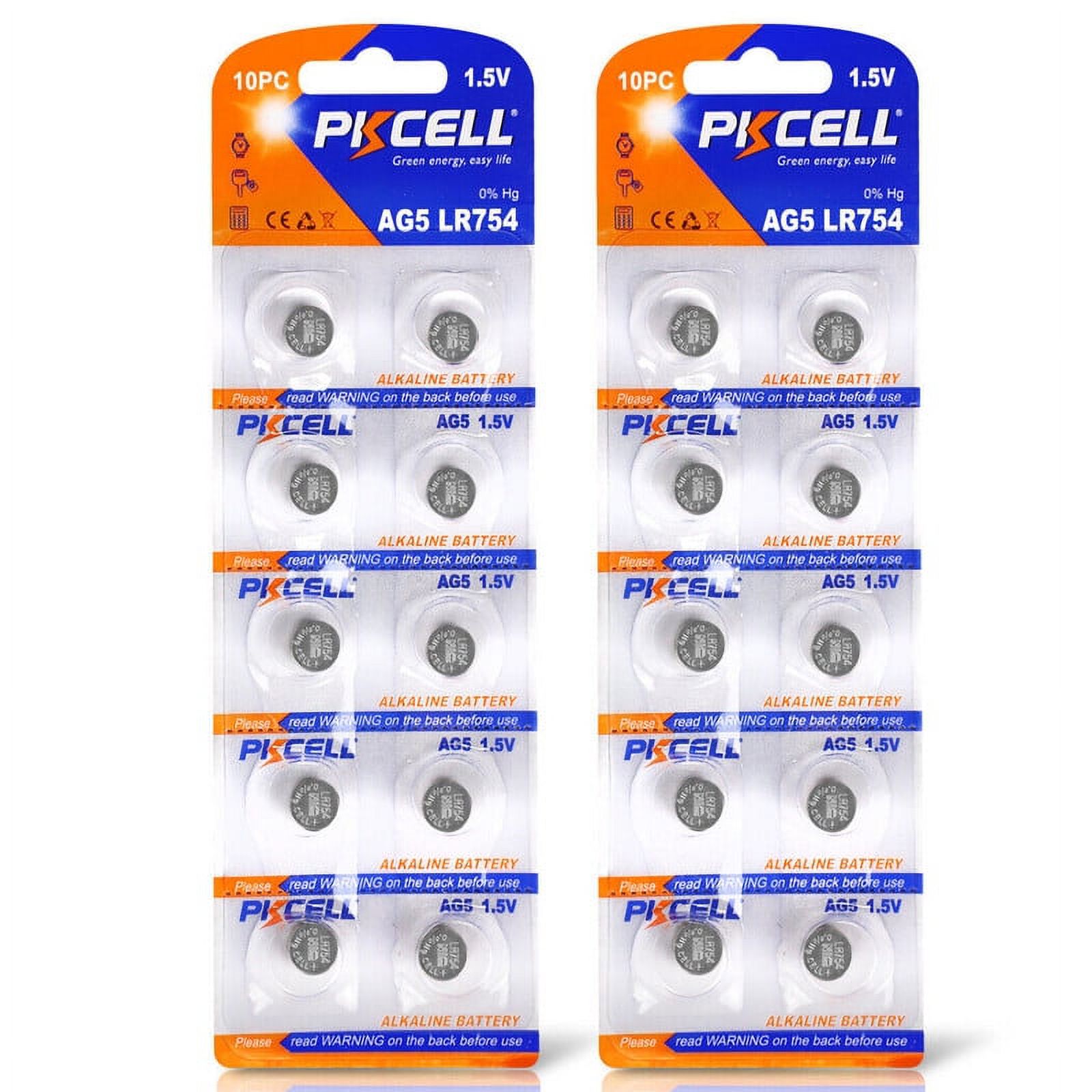 PKCELL AG5 1.5V Premium Alkaline Button Cell Battery, 20PCS 393 754 LR48 193 Alkaline Watch