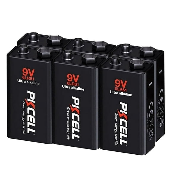 PKCELL Alkaline 9V Batteries, 6LR61 9 Volt Batteries Garage Door Battery 6PCS