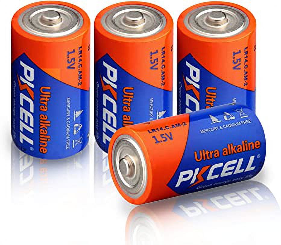 PKCELL C Battery, 1.5V C Alkaline Batteries, 4 Pack C Cell Batteries
