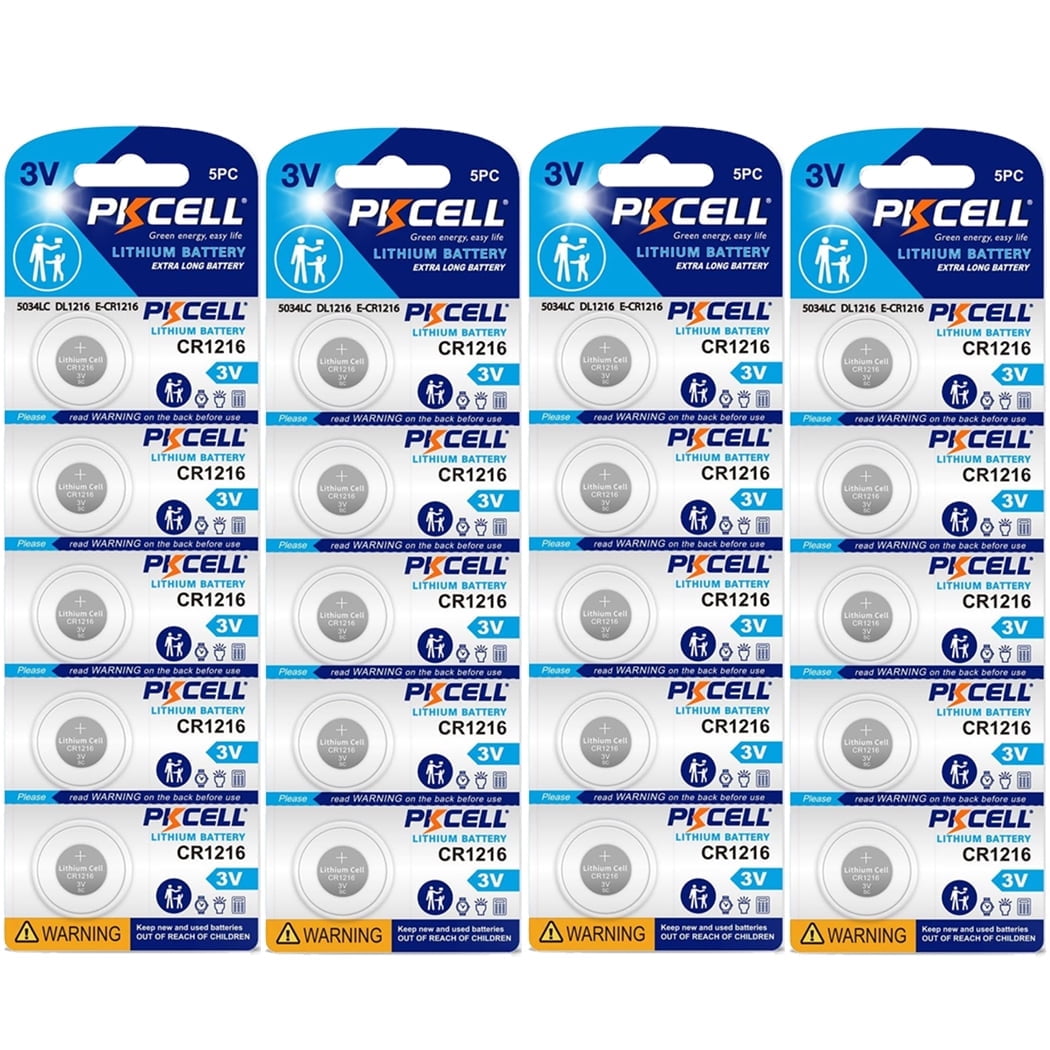 PKCELL CR1216 3Volt Lithium Button Coin Cell Battery for Watch Toys Count 20Pcs