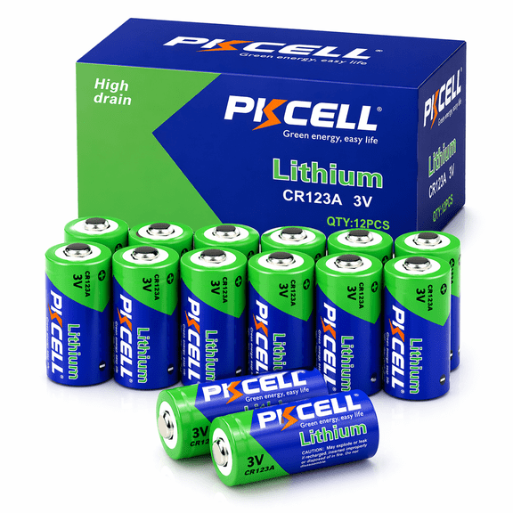 PKCELL CR123A Lithium Batteries (12 Pack), 3 Volts High Capacity 123 Battery