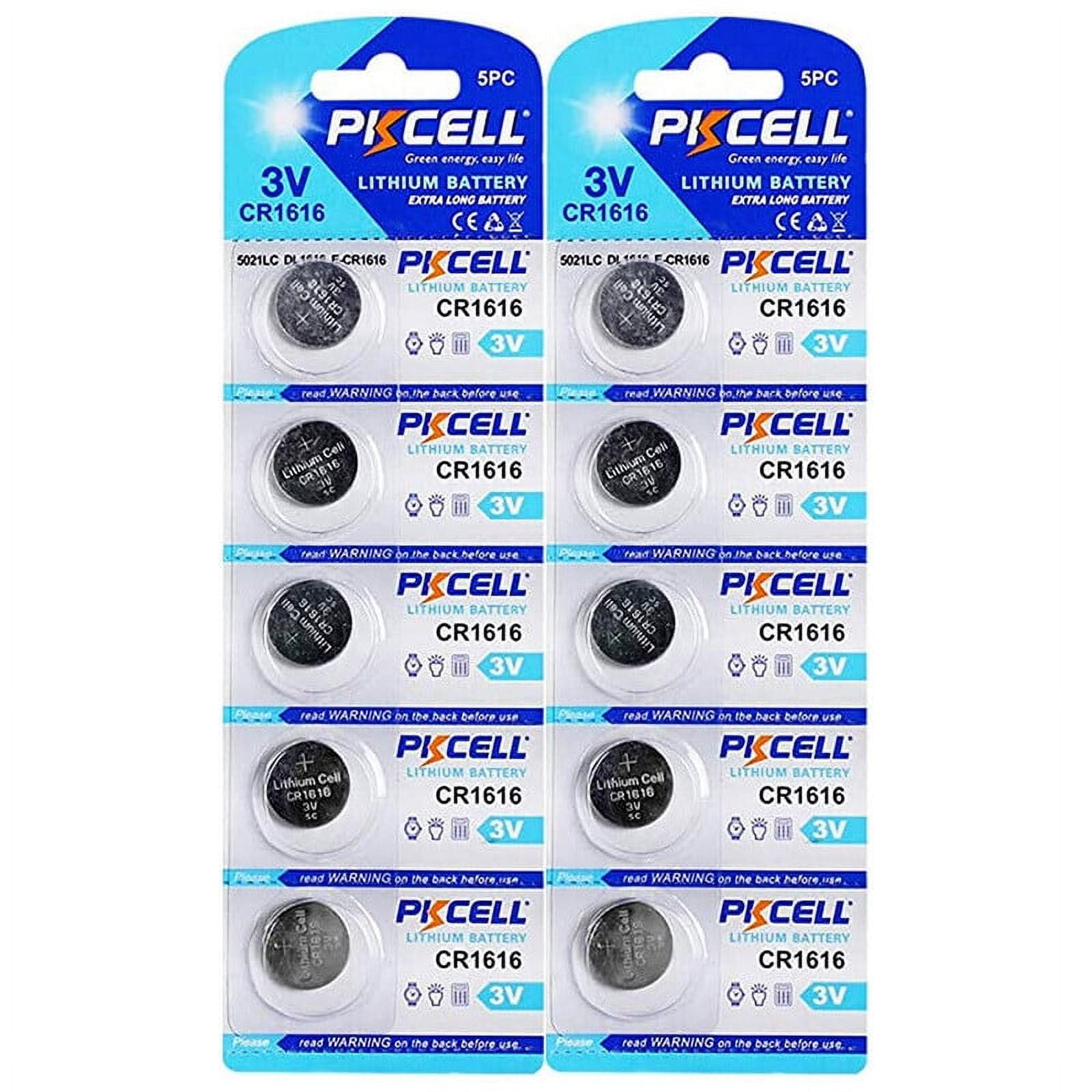 PKCELL CR1616 Battery 3 Volt Lithium, 10PCS 1616 DL1616 Coin Cell