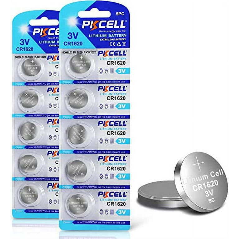PKCELL CR1620 Lithium 3V Coin Cell Batteries, 10Pcs CR1620