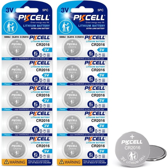 PKCELL 50 Pack CR2016 DL2016 ECR2016 BR2016 Battery 3V Lithium Coin Cell Batteries