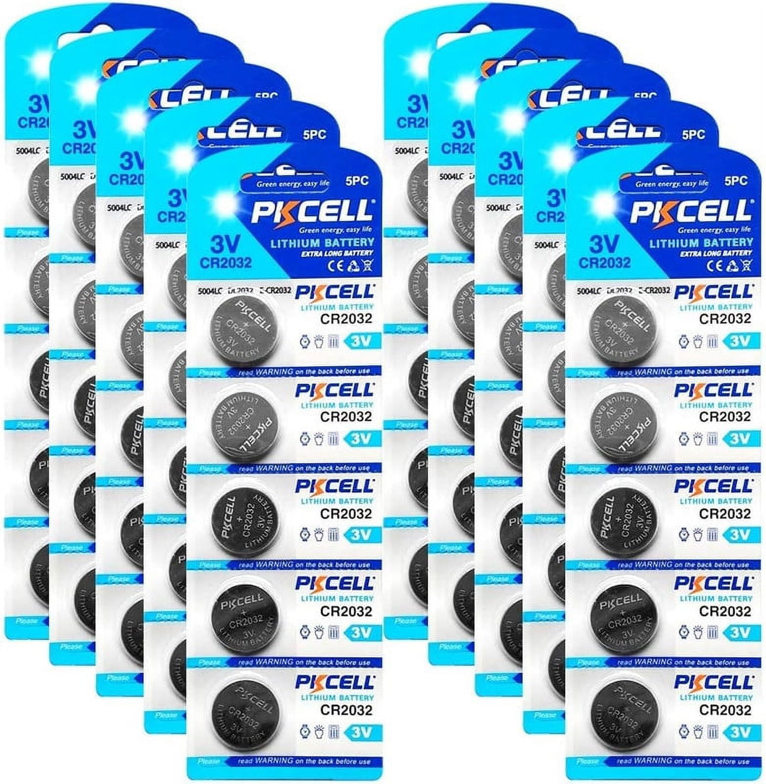 PKCELL CR2032 Batteries, 50pcs 2032 3V Lithium Battery Cell For Alarm