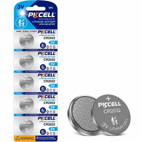 PKCELL 5 Pack CR2032 3V Lithium Coin Battery CR 2032 Button Cell Batteries for Watches, Calculators, Car Key Fobs, Remote Controls