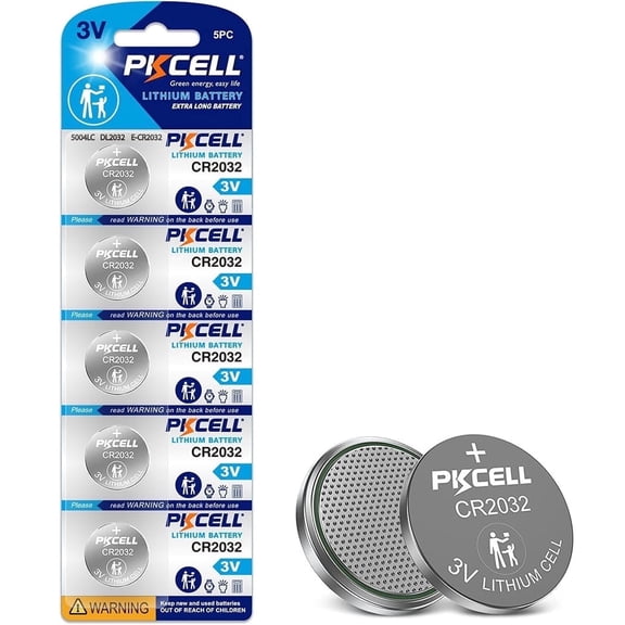 PKCELL 5 Pack CR2032 3V Lithium Coin Battery CR 2032 Button Cell Batteries for Watches, Calculators, Car Key Fobs, Remote Controls