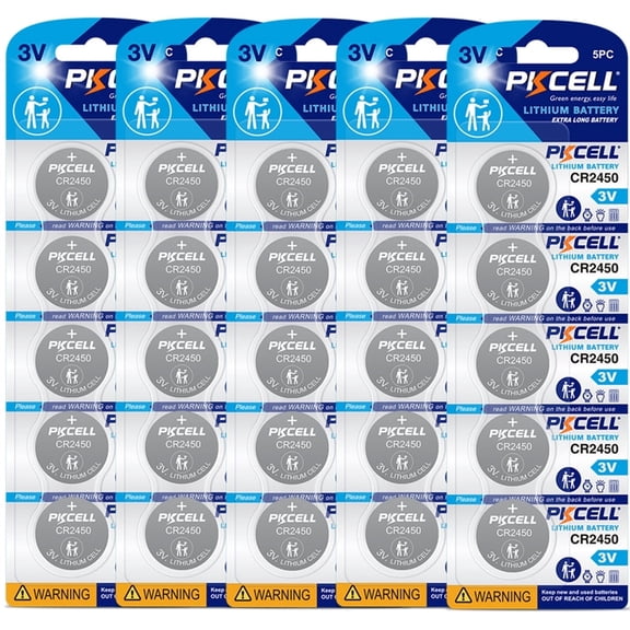 PKCELL 25 Pack CR2450 3V Lithium Coin Battery CR 2450 Button Cell Batteries for Medical Devices, LED Lights, Key Fobs, Smart Devices