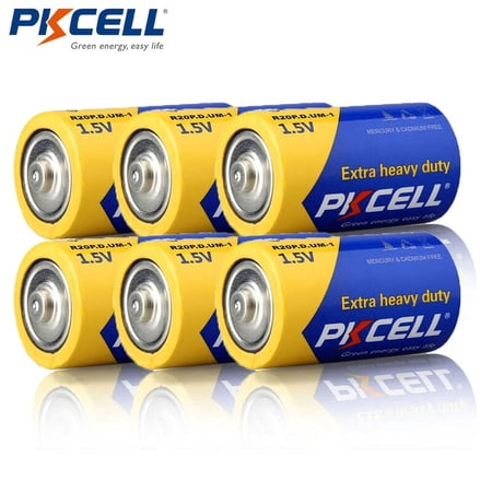 PKCELL 1.5V Size D Battery, 6Pcs Heavy Duty R20P UM-1 PC1300 Zinc-carbon Batteries for Lamp Lantern