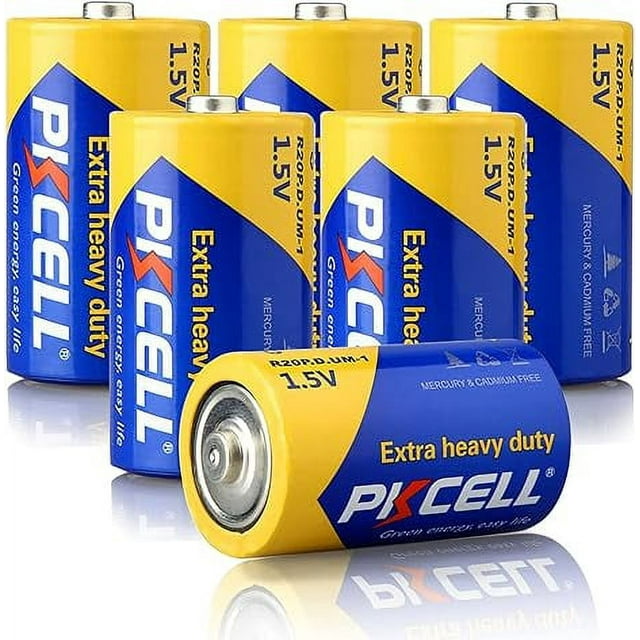 PKCELL D Battery, 6PCS 1.5V D Size Batteries Heavy Duty