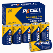 PKCELL 1.5V Size D Battery, 6Pcs Heavy Duty R20P UM-1 PC1300 Zinc-carbon Batteries for Lamp Lantern