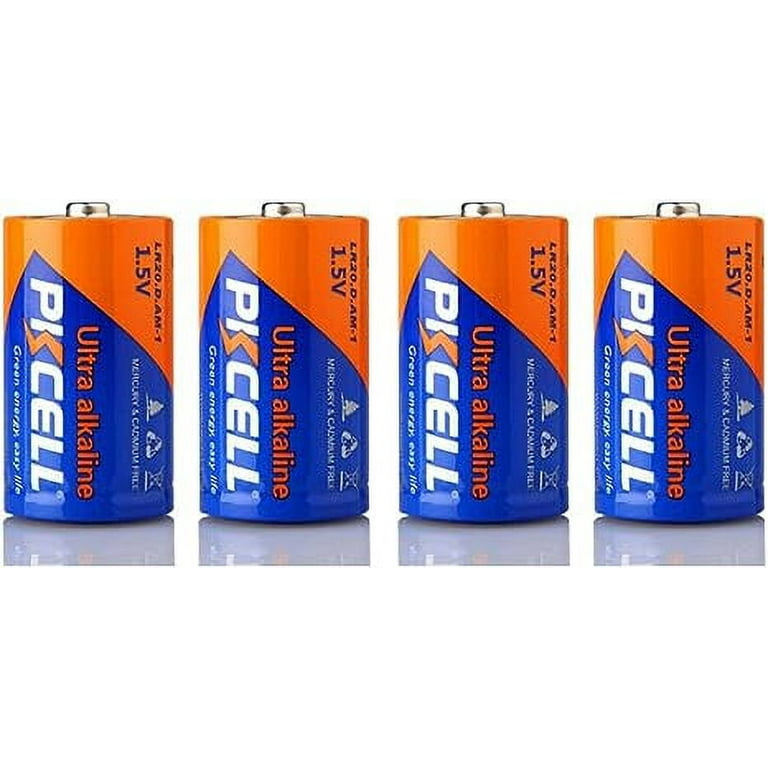 PKCELL D Size LR20 1.5V Alkaline Battery, 4PCS Flashlights and