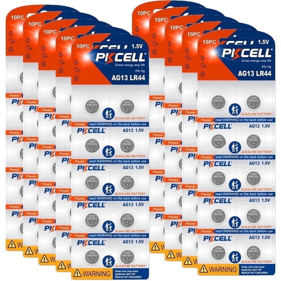 PKCELL 100 Pack LR44 AG13 357 303 SR44 Battery 1.5V Button Cell Batteries