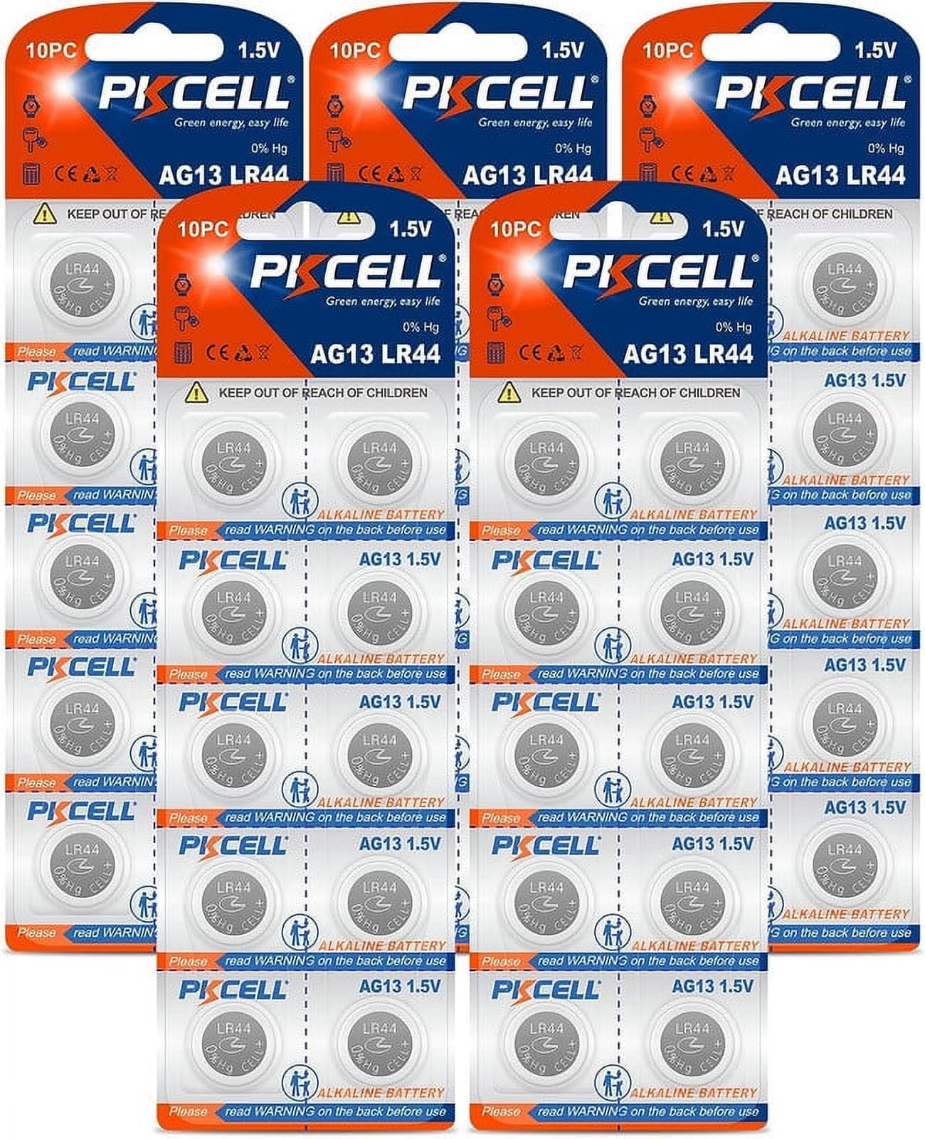 PKCELL LR44 AG13 Battery Alkaline 1.5V Button Cell Batteries for