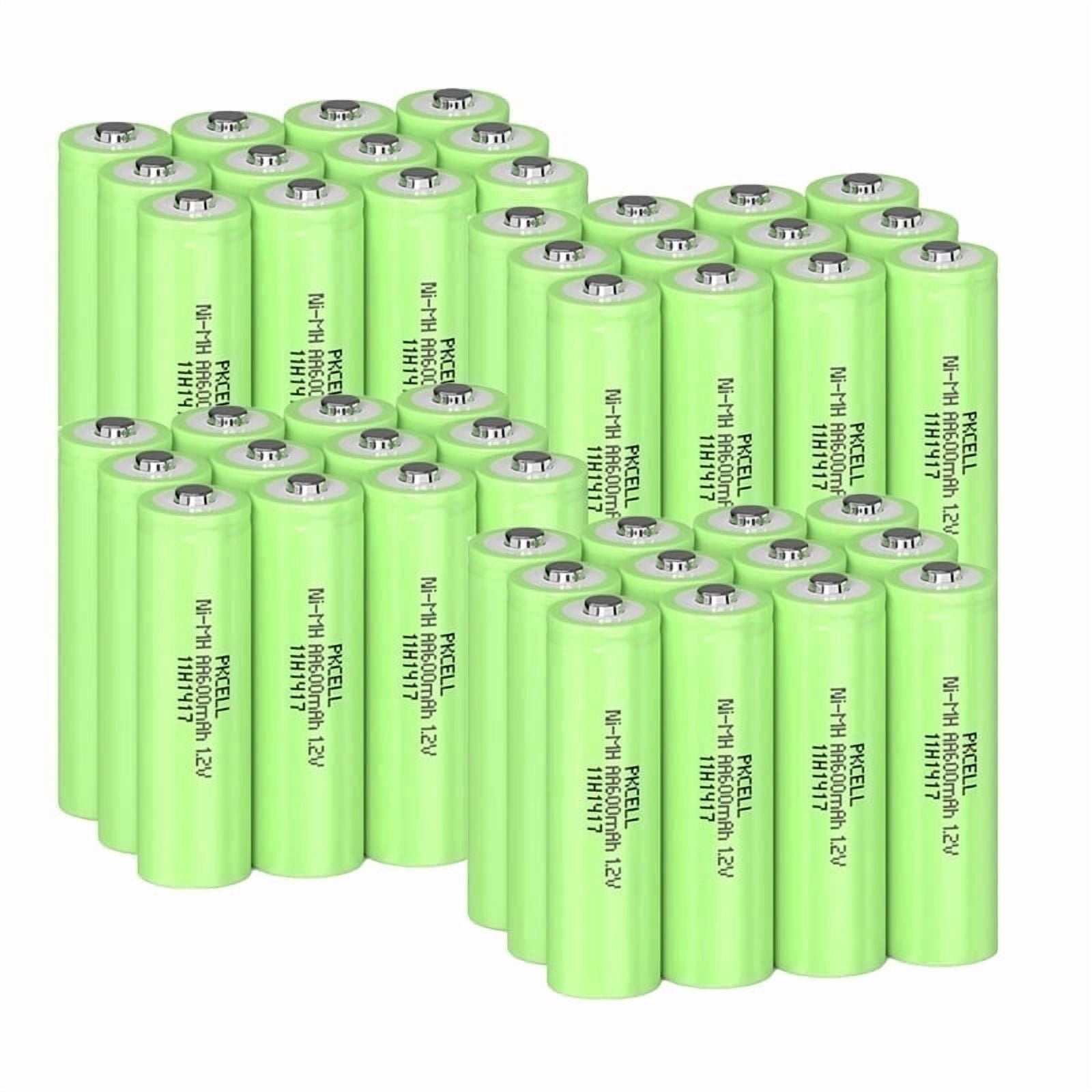 PKCELL AA Rechargeable Batteries, 600mAh 1.2V NiMH Double A Battery for Garden Solar Light LED, Pack of 100