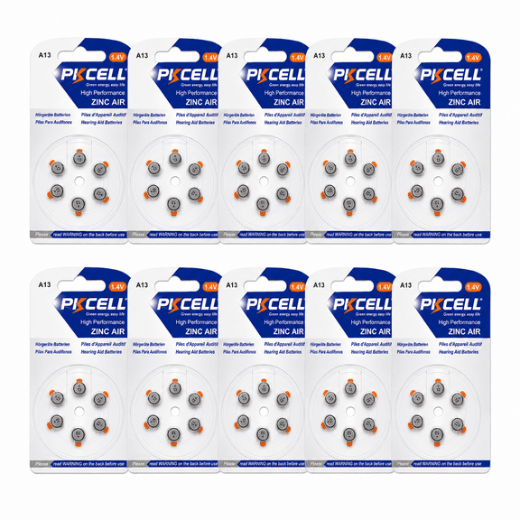 PKCELL Size 13 Hearing Aid Batteries, Orange Tab Zinc Air Batteries, Long Lasting Power for Hearing Aids and Amplifiers, 60 Count