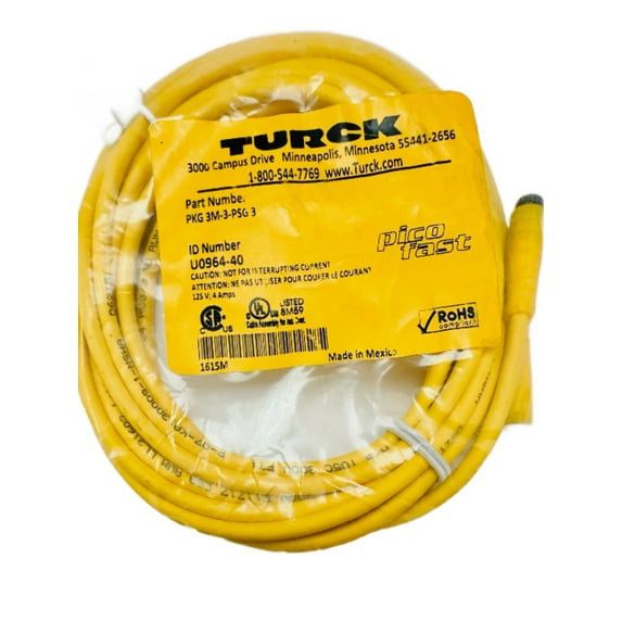 PKG 3M-3-PSG 3, U0964-40 Female Conn, Straight, 3x24 AWG, M8x1 threaded coupl nut, 3, Male Conn, Straight, Nickle Plated Brass, 3x24 AWG, Male Snap Lock, PKG3M-3-PSG3