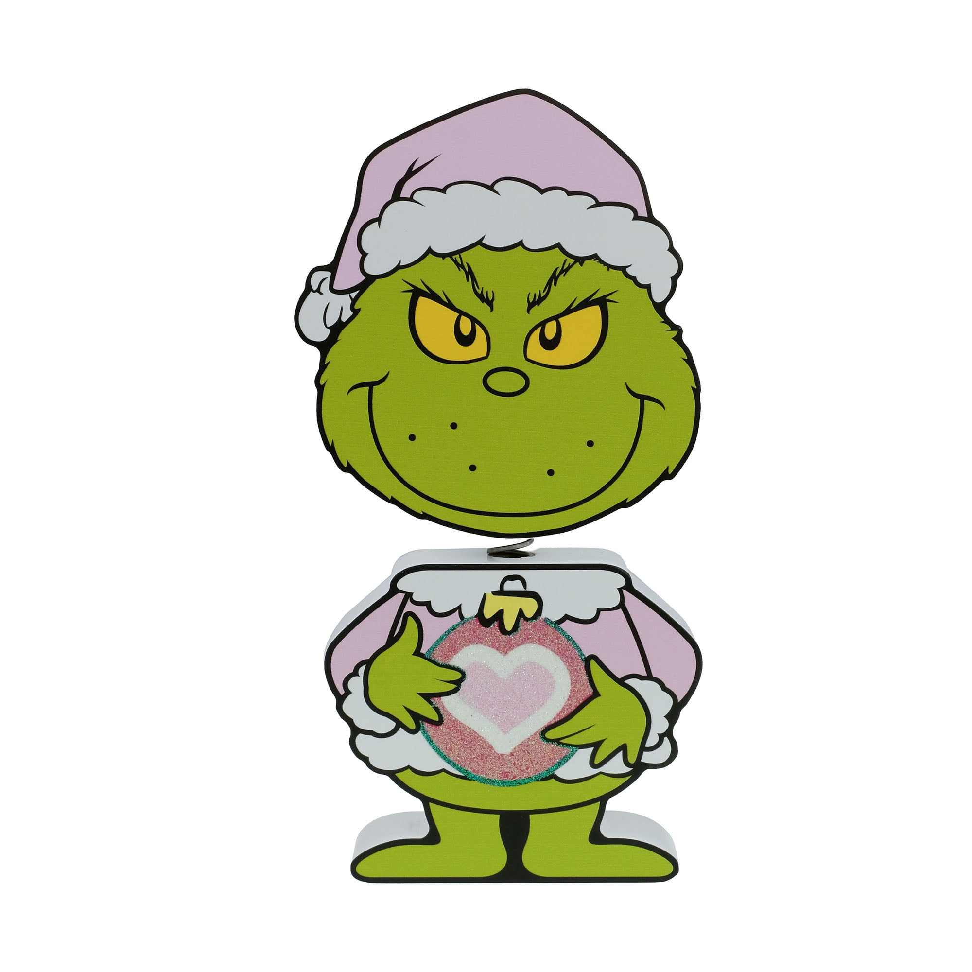 Dr. Seuss The Grinch Pink Santa Outfit Wooden Bobble Head Figurine