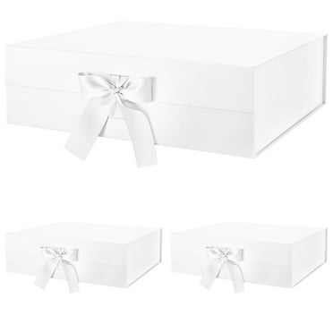 PKGSMART 3 Extra Large White Gift Boxes with Magnetic Lids and Ribbons for Gifts, 16.3x14.2x5 inches