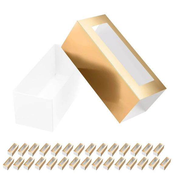 PKGSMART 30 Macaron Boxes for 4 or 5 Macarons, Gold Gift Boxes with Clear Window 4.8x 1.9x1.9 inches