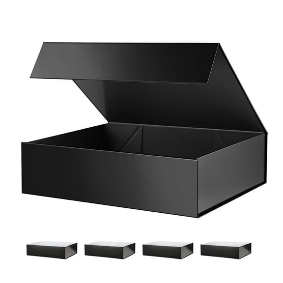 PKGSMART 5 Gift Boxes, Large Black Shirt Boxes with Magnetic Lids for Presents, 13x9.7x3.4 inches