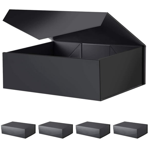 PKGSMART 5 Large Black Gift Boxes, Magnetic Gift Boxes with Lids for Wedding, 13.5x9x4.1 inches