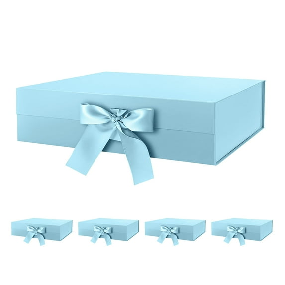 PKGSMART 5 Large Gift Boxes with Ribbons, Blue Gift Boxes with Magnetic Lids, 13x9.7x3.4 inches