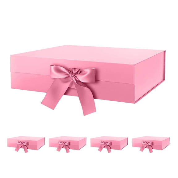PKGSMART 5 Large Gift Boxes with Ribbons, Pink Gift Boxes with Magnetic Lids for Mother's Day, 13x9.7x3.4 inches