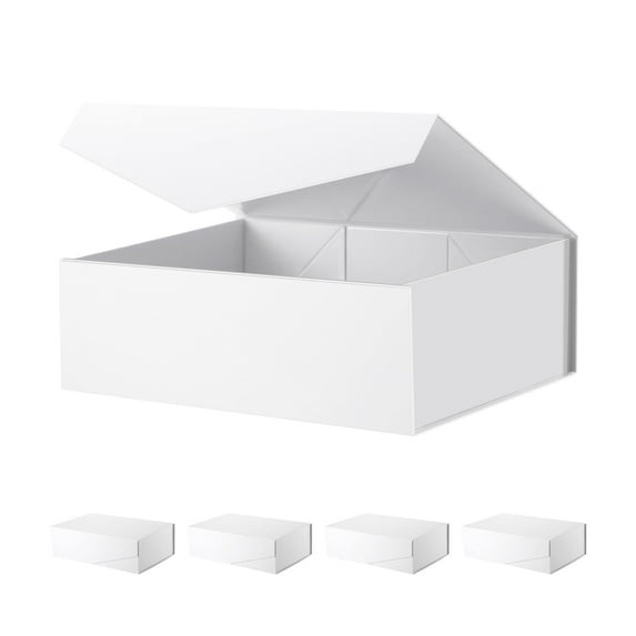 PKGSMART 5 Large White Gift Boxes, Magnetic Gift Boxes with Lids for Birthday, 13.5x9x4.1 inches