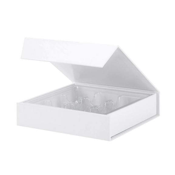PKGSMART 6Pcs Chocolates Boxes with Magnetic Lids, White Truffle Gift Boxes with 9-Piece Plastics Tray, 5.7x5.7x1.3 inches