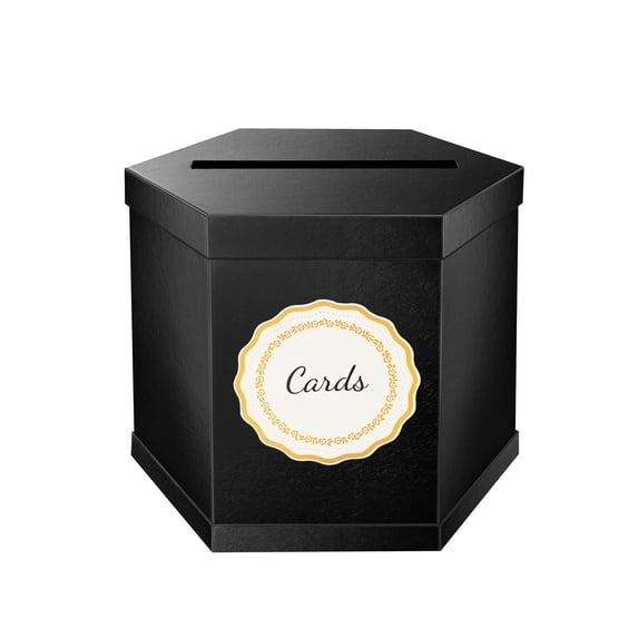 PKGSMART Card Box, Black Card Receiving Box, Card Box Holder for Wedding, Graduation, 12x10x10 inch