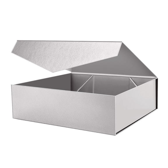 PKGSMART Extra Large Gift Box with Lid, 16.3x14.2x5 inches, Sliver Magnetic Gift Box for Present