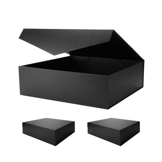PKGSMART Extra Large Gift Box with Lid, Black Magnetic Gift Box with Ribbon,  16.3x14.2x5 inches 