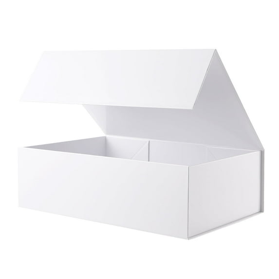 PKGSMART Gift Box, 13.5x9x4.1 inches, Large White Magnetic Box with Lid for Wedding, Mother's Day