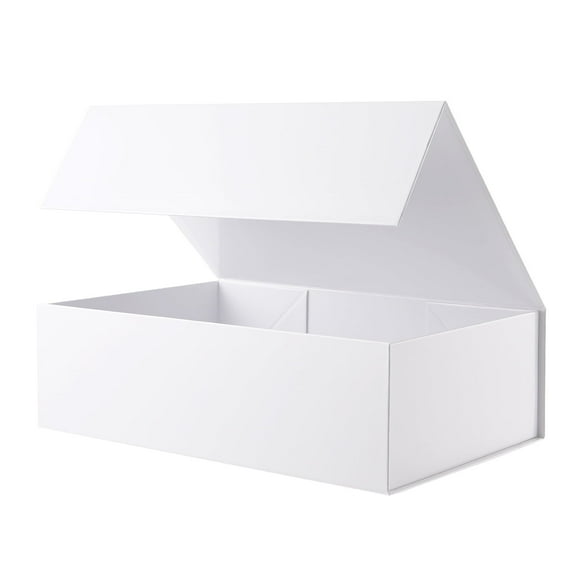 PKGSMART Gift Box, 13.5x9x4.1 inches, Large White Magnetic Box with Lid for Wedding, Mother's Day