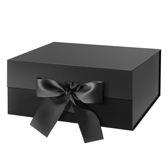PKGSMART Gift Box with Ribbon for Father‘s Day, 9x6.5x3.8 inch, Black Gift Box with Magnetic Lid