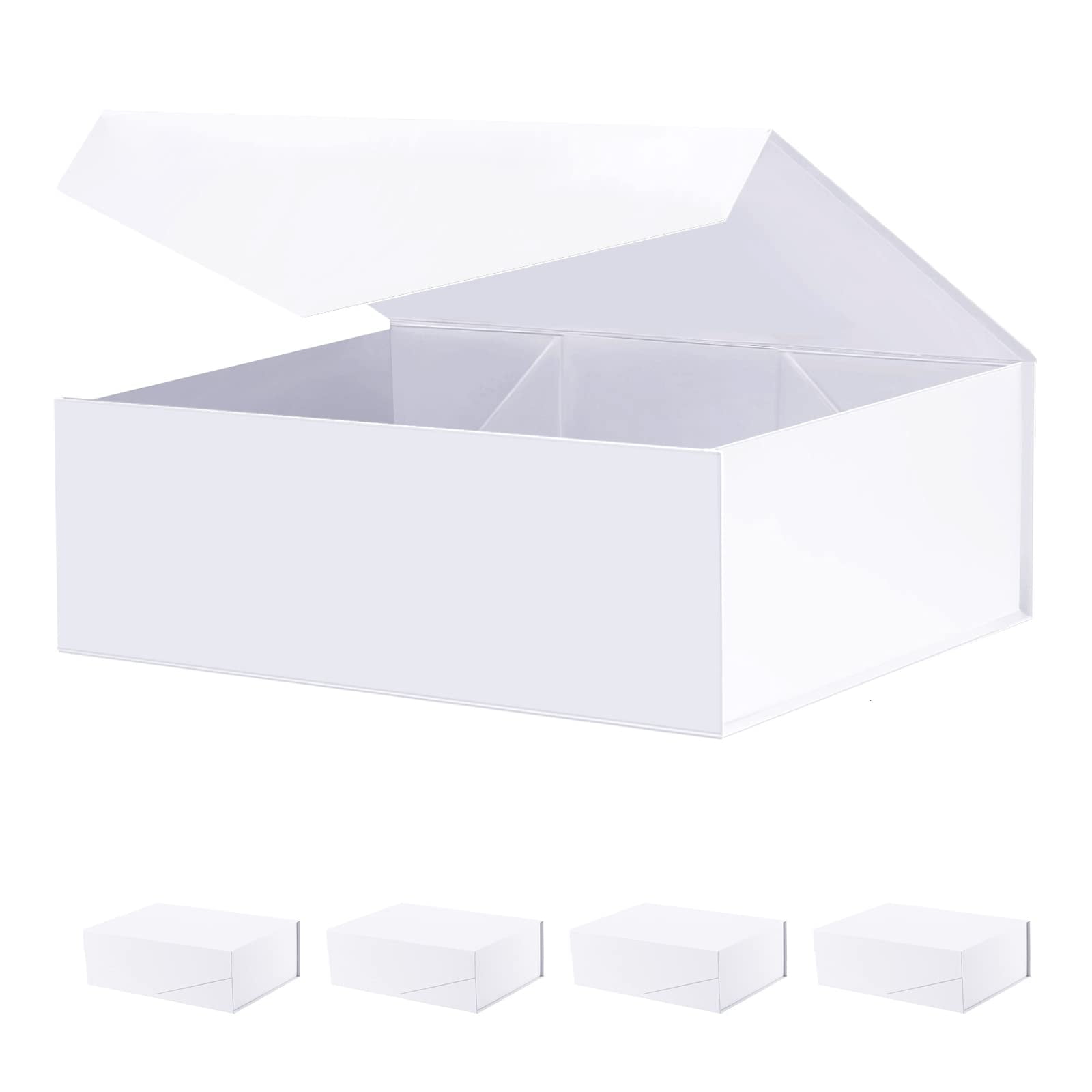 PACKHOME 5 Gift Boxes 13x9.7x3.4 Inches, Large Gift Boxes with Lids, Sturdy  Shirt Boxes with Magnetic Lids for Wrapping Gifts (Glossy Metallic White)