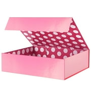 PKGSMART Large Gift Box, Pink Magnetic Shirt Box with Lid for All Occasions, 13x9.7x3.4 inches (Dot)