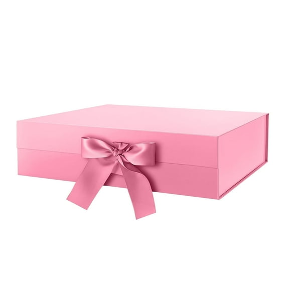 PKGSMART Large Gift Box with Ribbon, 13x9.7x3.4 inches, Pink Gift Box with Magnetic Lid