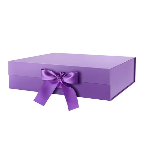 PKGSMART Large Gift Box with Ribbon, 13x9.7x3.4 inches, Purple Gift Box with Magnetic Lid